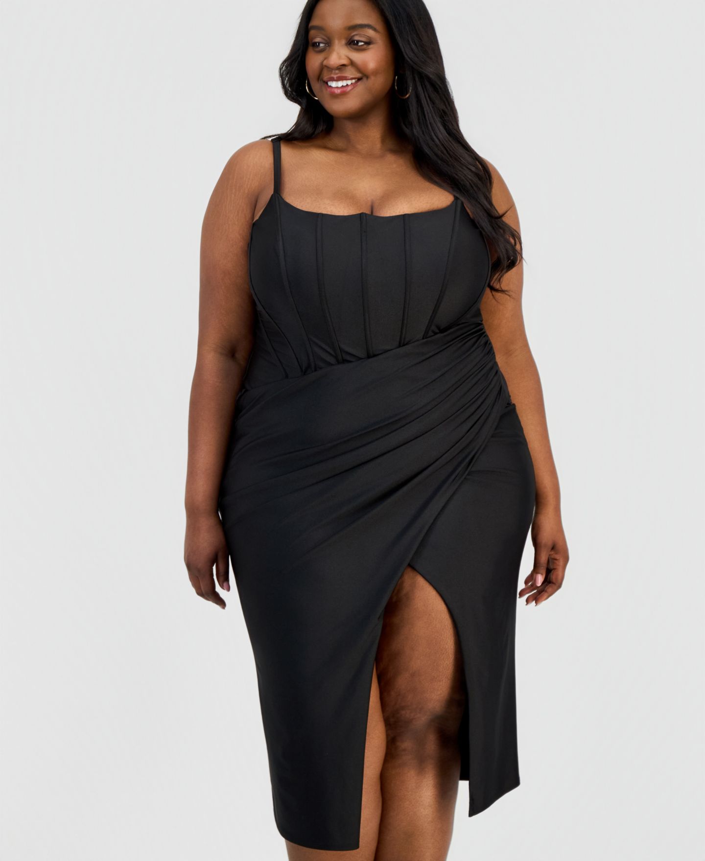 Женское платье B Darlin Trendy Plus Size Asymmetric Corset Midi, цвет: Чёрный — фото 3