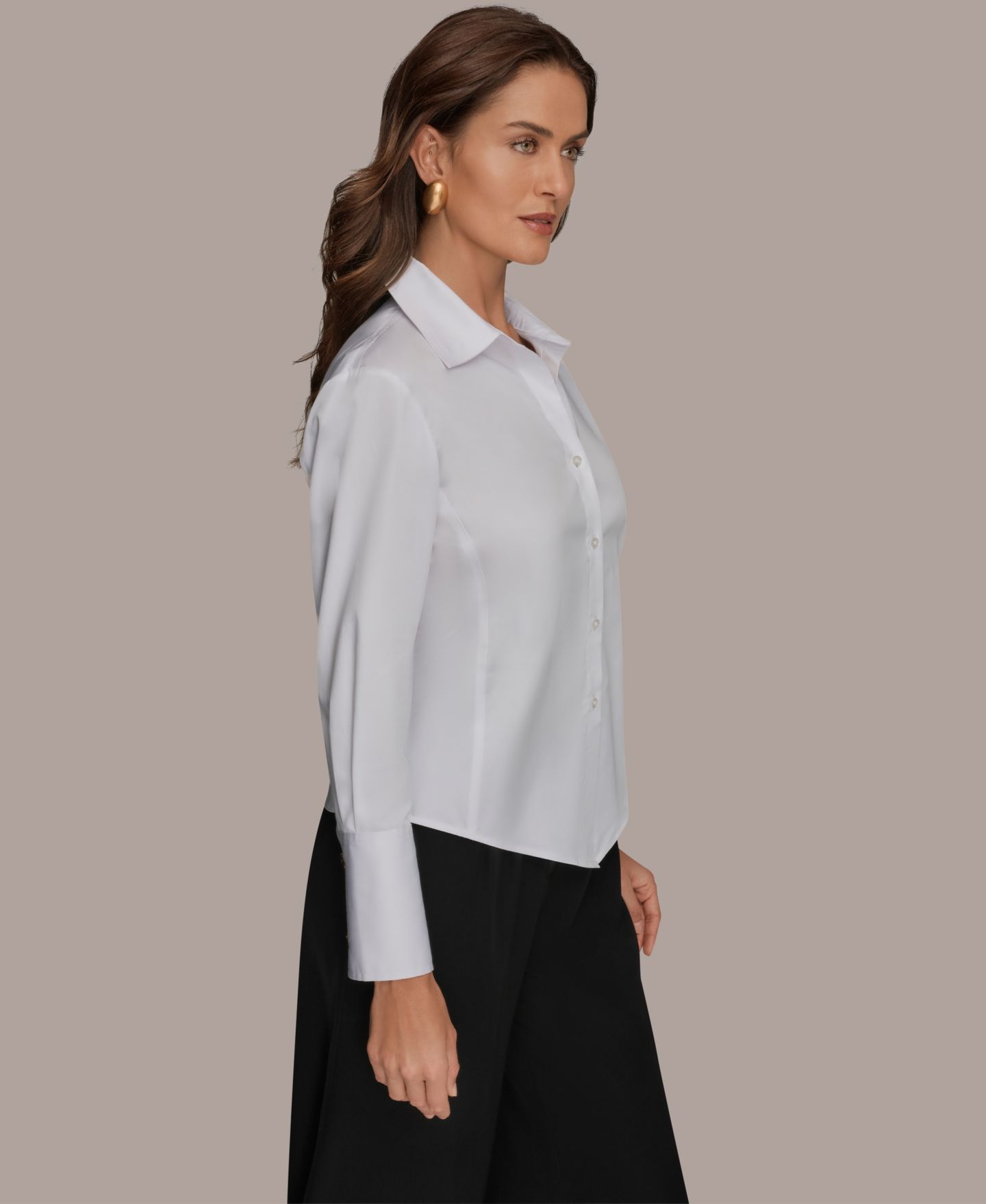 Женская рубашка Donna Karan New York Petite Collared Button-Down, цвет: Белый — фото 4