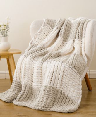 Color Blocked Thick Chenille Chunky Knit Throw, 50" x 60"