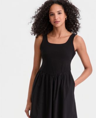 Women's Scoop-Neck Sleeveless Mixed Media Midi Dress