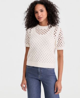 Women's Open-Stitch Short-Sleeve Sweater