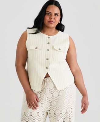 Trendy Plus Size Split-Hem Pocketed Vest