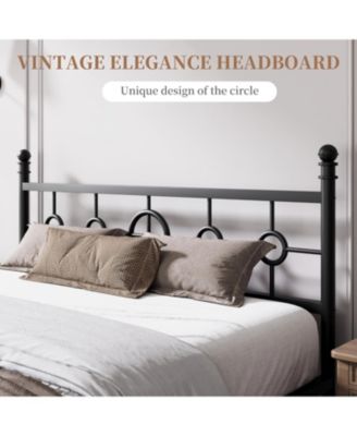 Metal Bed Frame with Vintage Circular Headboard and Footboard, Heavy-Duty Iron Platform Bed, No Box Spring Needed, Noise-Free Design
