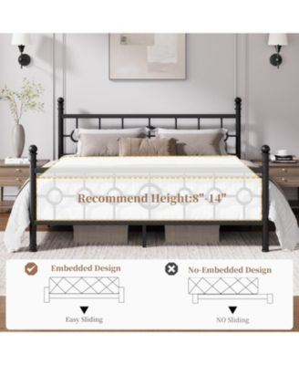 Metal Bed Frame with Vintage Circular Headboard and Footboard, Heavy-Duty Iron Platform Bed, No Box Spring Needed, Noise-Free Design