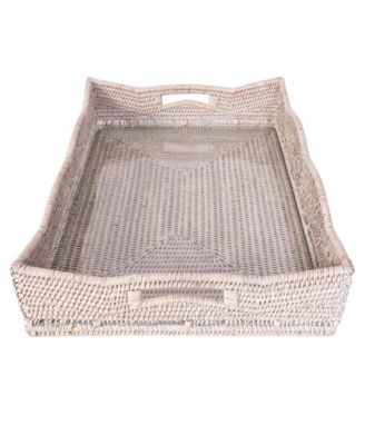 Rattan Scallop Rectangular Tray with Glass Insert