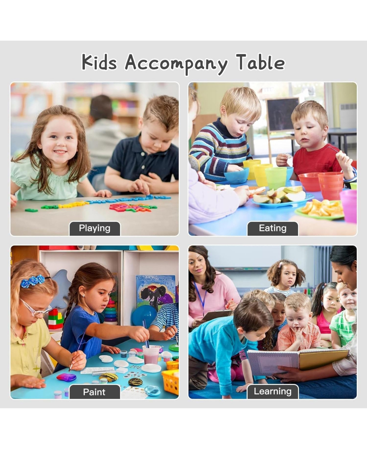gaomon Modern Kids Table and 4 Chair Set, Height Adjustable Toddler Tables and 4 Chairs with Non-Slip Desk