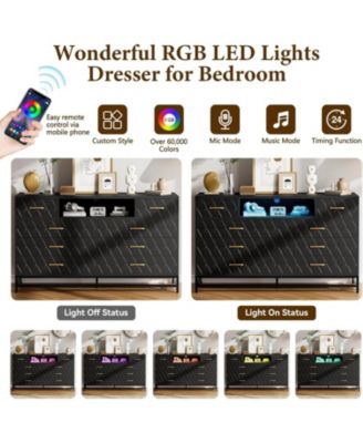 8 Drawer Dresser for Bedroom, Pink Dresser with Led Light, 55 in Tv Stand Dressers with Power Outlet, Large Dressers Bedroom with Deep Drawers,