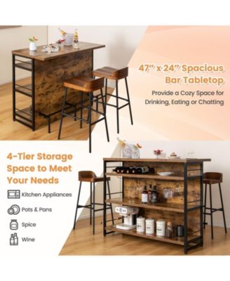 4-Tier Mini Bar Kitchen Island with Footrest and Wine Rack, Storage Cart