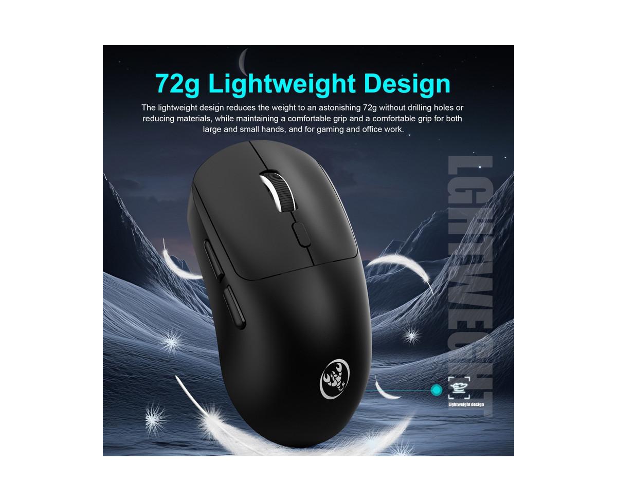 Risokeys Tri-Mode Wireless Gaming Mouse, 6400 Dpi Adjustable, 72g Lightweight, Usb-c Rechargeable, 500mAh Battery, Compatible with Pc, Laptop, Mac