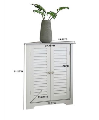 White Freestanding Bathroom Corner Cabinet Storage with Doors and Two Shelves