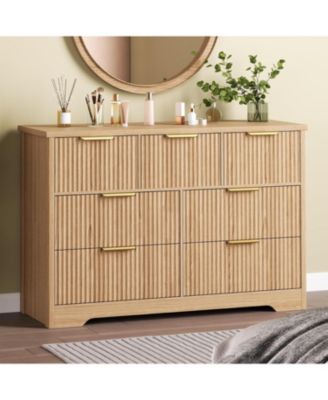 Fluted Dresser for Bedroom with 7 Drawers, Modern Dressers Dresser w/Metal Handle, Furniture TV Stand, Wide Closet Clothes Storage Organizer