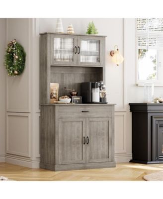 Kitchen Pantry Cabinet with Microwave Stand, 71”Freestanding Tall Kitchen Cabinet with Doors and Shelves for Dining Room