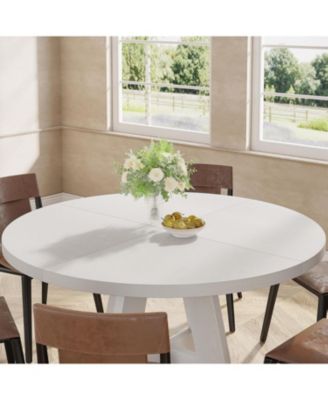 47 inch Round Dining Table, Wooden Tabletop and Cross Base