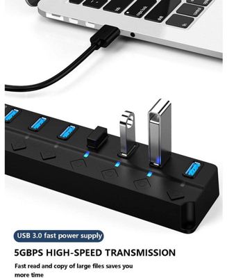 USB Hub Multi USB Splitter - with 7-Port, USB Extension Cable, for Mouse Flash Drive Keyboard Mobile Hard Disk Drive