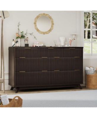 Fluted 7 Drawers Dresser for Bedroom, 54" Wide Modern Chest of Drawers, Curved Profile Design, Large Wood Storage Cabinet Organizer
