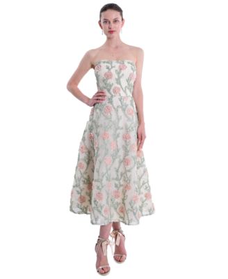 Marchesa Notte - Women's Midi Strapless 3D Floral Embroidery Dress