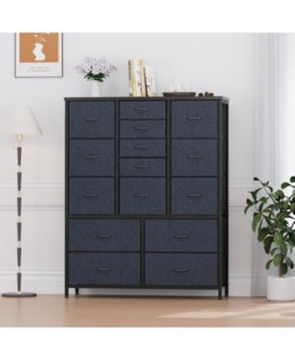 15 Drawers Dressers, Chest of Drawers with Wood Tabletop, Metal Frame, Storage Organizer Unit with Fabric