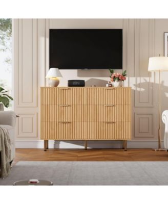 6 Drawer Dresser for Bedroom, Fluted Dresser with Large Drawers and Sturdy Gold Legs Support, Dressers & Chests of Drawers for Bedroom