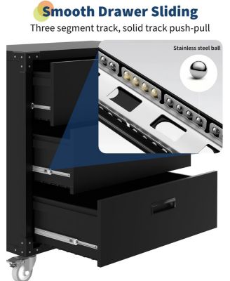 Rolling Metal Storage Cabinet with Wheels - 3-Drawer Garage & Workshop Organizer for Tools & Supplies