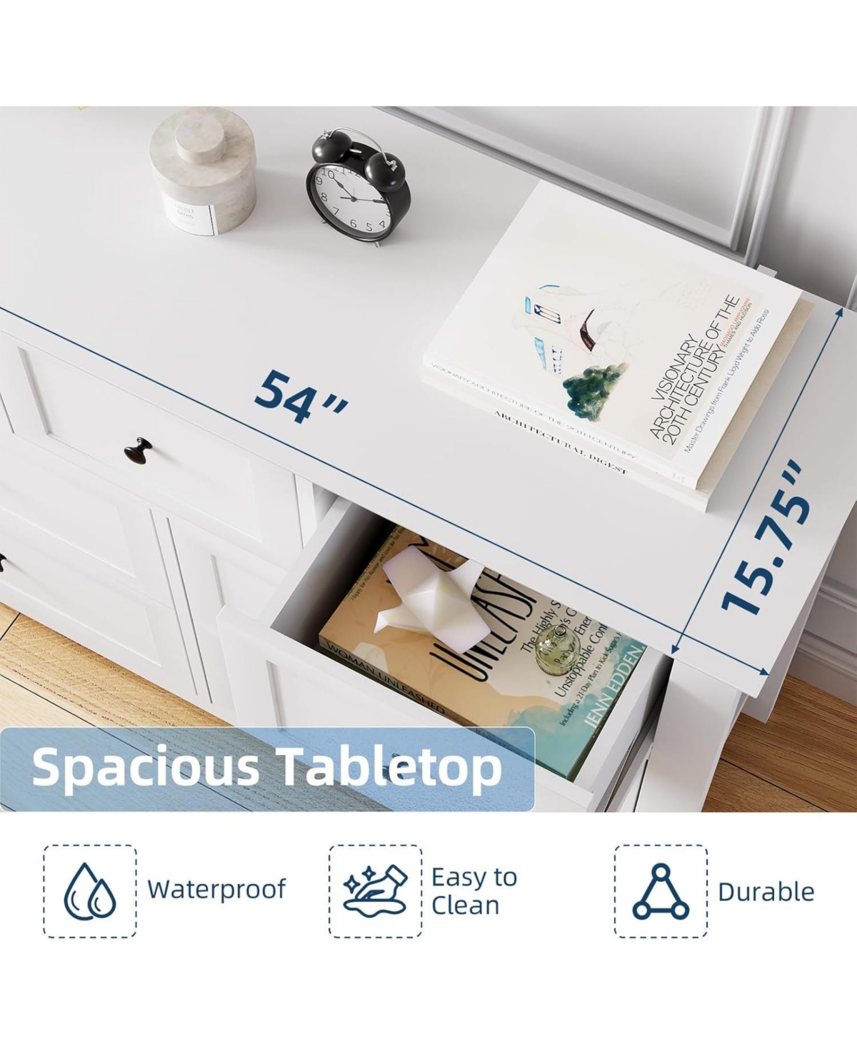 gaomon White 7 Drawer Dresser for Bedroom – 54" Wide Modern Wooden Chest with Deep Drawers, Metal Knobs, for Hallway, Entryway