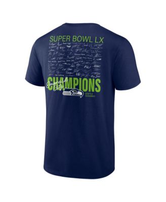 Men's Navy Seattle Seahawks Super Bowl LX Champions Autograph Signing T-Shirt