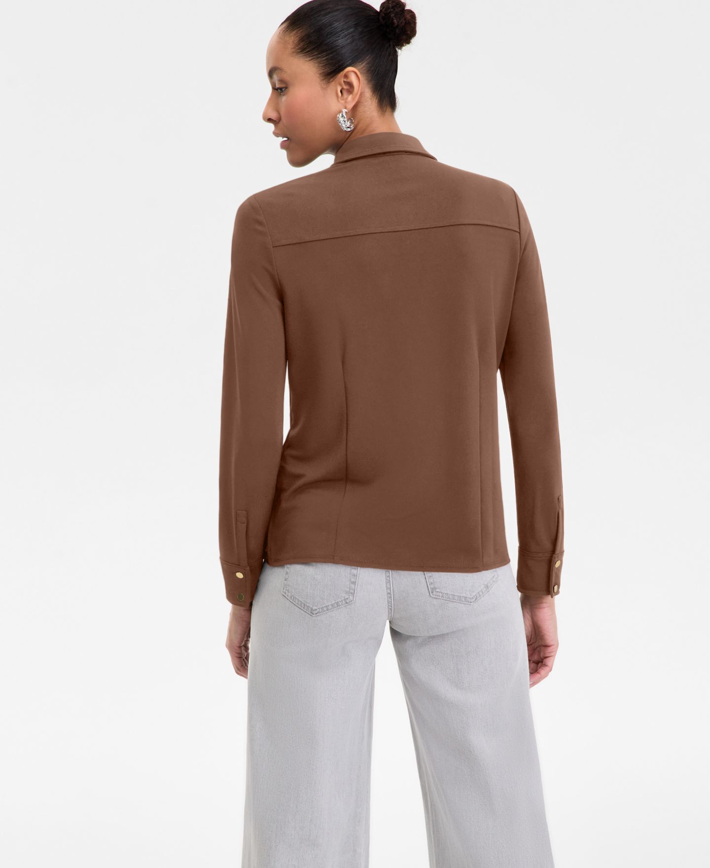 Женская рубашка I.N.C. International Concepts Knit Utility, цвет: Медный — фото 2