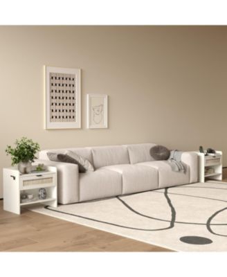 Rattan Nightstands Set of 2, Boho Bedside Table,Wooden End Table,Farmhouse Night Stand with 1 Drawer,Open Shelf