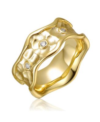 Elegant 14K Gold Plated Clear Cubic Zirconia Unique Wavy Ring