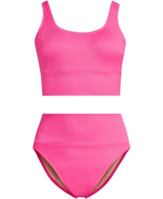Women's Tugless Ribbed Midkini and High Waisted Bottom Swimsuit Set