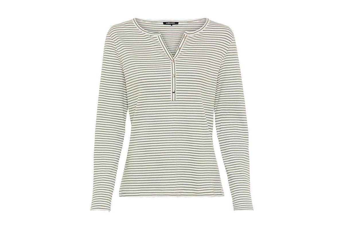 Olsen Women's Stripe Rib Knit Henley T-Shirt