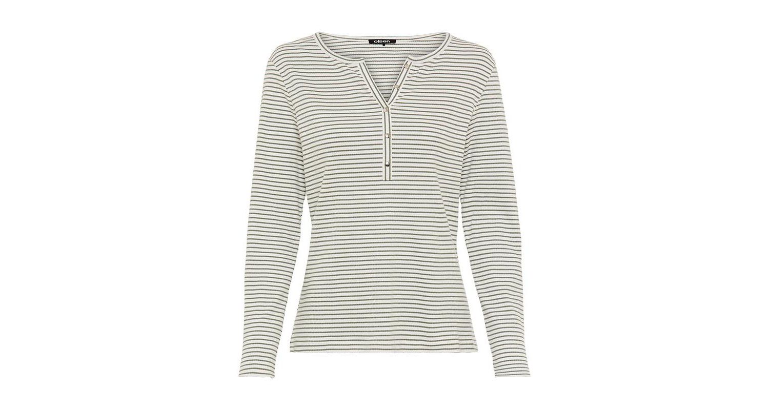 Women's Stripe Rib Knit Henley T-Shirt