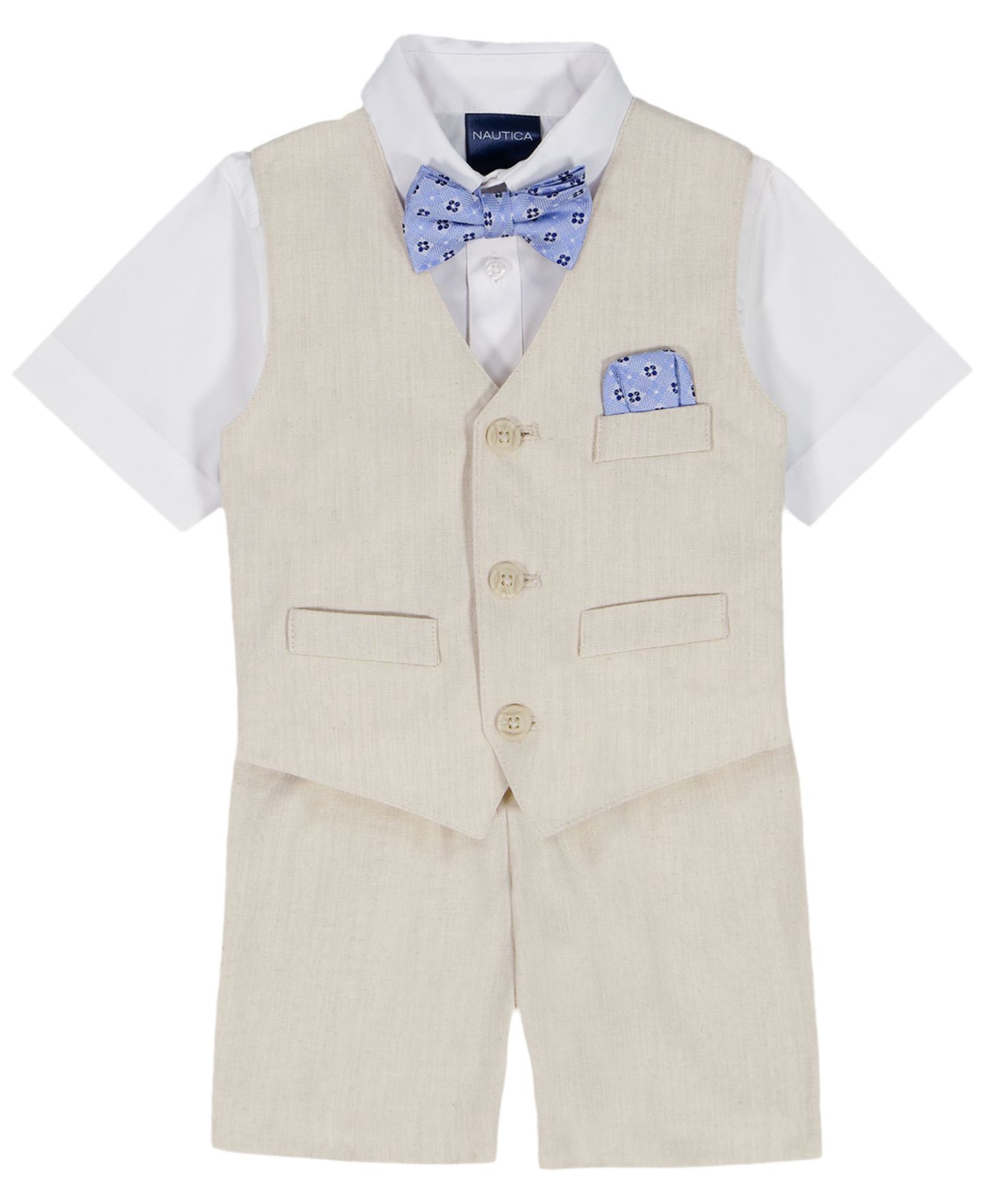 Комплекты Nautica V-Neck Vest, Shirt and Shorts, 3-Piece Set для мальчиков-малышей, цвет: Кремовый / Бежевый — фото 1