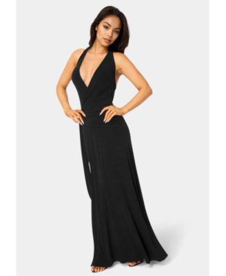 Women's Wrap Front Plunge Neck Maxi Dress