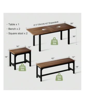 Kitchen Table  5 Piece Extendable Dining Table Set For 4 To 8 Modern Space Saving Kitchen Table