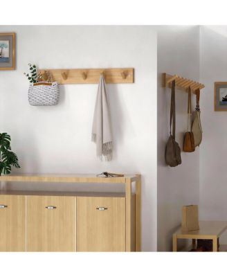 Bamboo 5-Peg Wall Rack for Coats, Hats, Towels