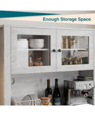 Kitchen Pantry Cabinet with Microwave Shelf,Freestanding Storage Cabinet with Glass Door, Adjustable Shelves and Drawer