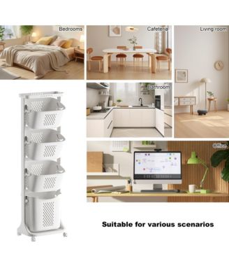4-Tier Laundry Hamper Sorter, Vertical Laundry Baskets with Wheels, Removable, Stackable Laundry Cart, Laundry Storage Organizer for Dorm