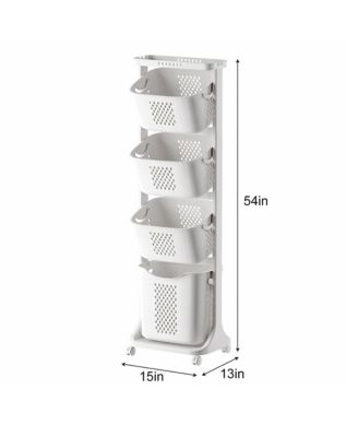 4-Tier Laundry Hamper Sorter, Vertical Laundry Baskets with Wheels, Removable, Stackable Laundry Cart, Laundry Storage Organizer for Dorm