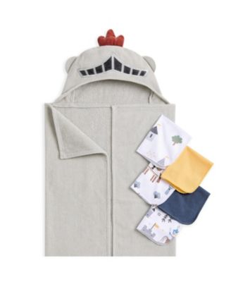 Baby 6-Piece Gift Set – Hooded Towel & 5 Wash Cloths (Newborn Bath Set, Themed Prints)