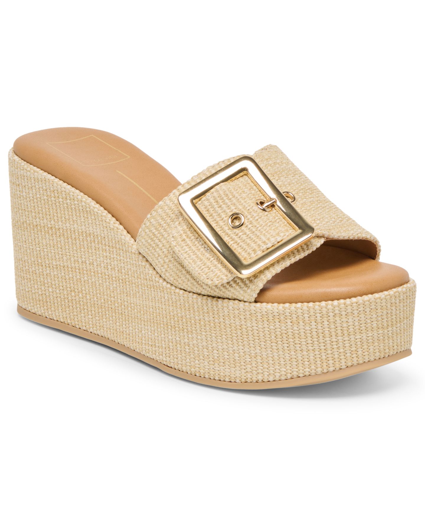 Женские сандалии Dolce Vita Jilian Raffia Buckle Platform Slide Wedge, цвет: Светлый натуральный — фото 1