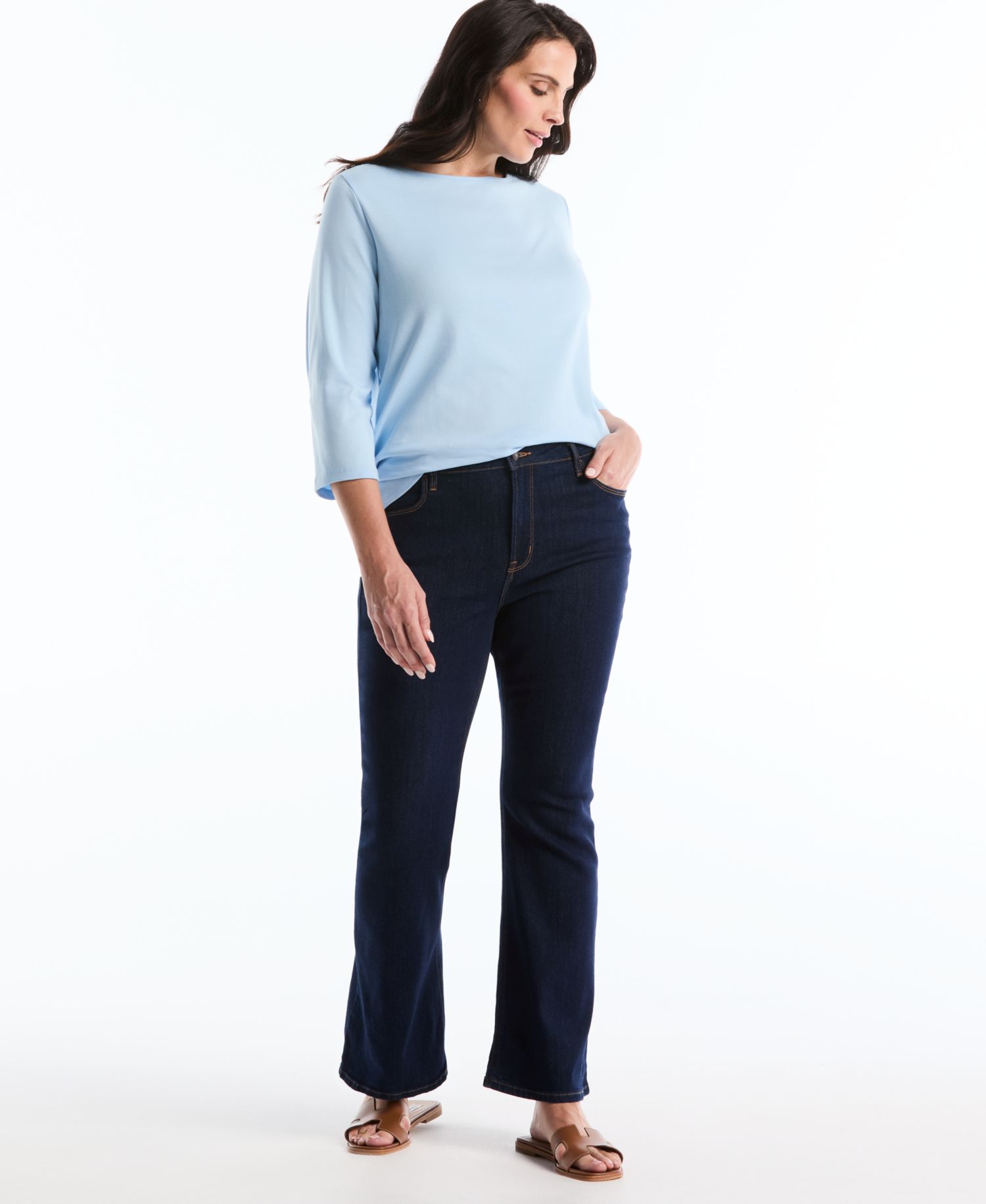 Petite Button Detail Boat Neck Top