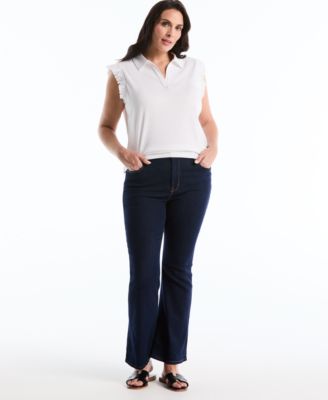 Plus Size Ruffle Sleeveless Collared Polo T-Shirt