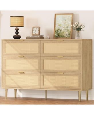 6 Drawer Dresser for Bedroom, Modern Chest of Drawers with Gold Legs and Gold Handles, Wide Double Dresser with Large Tabletop