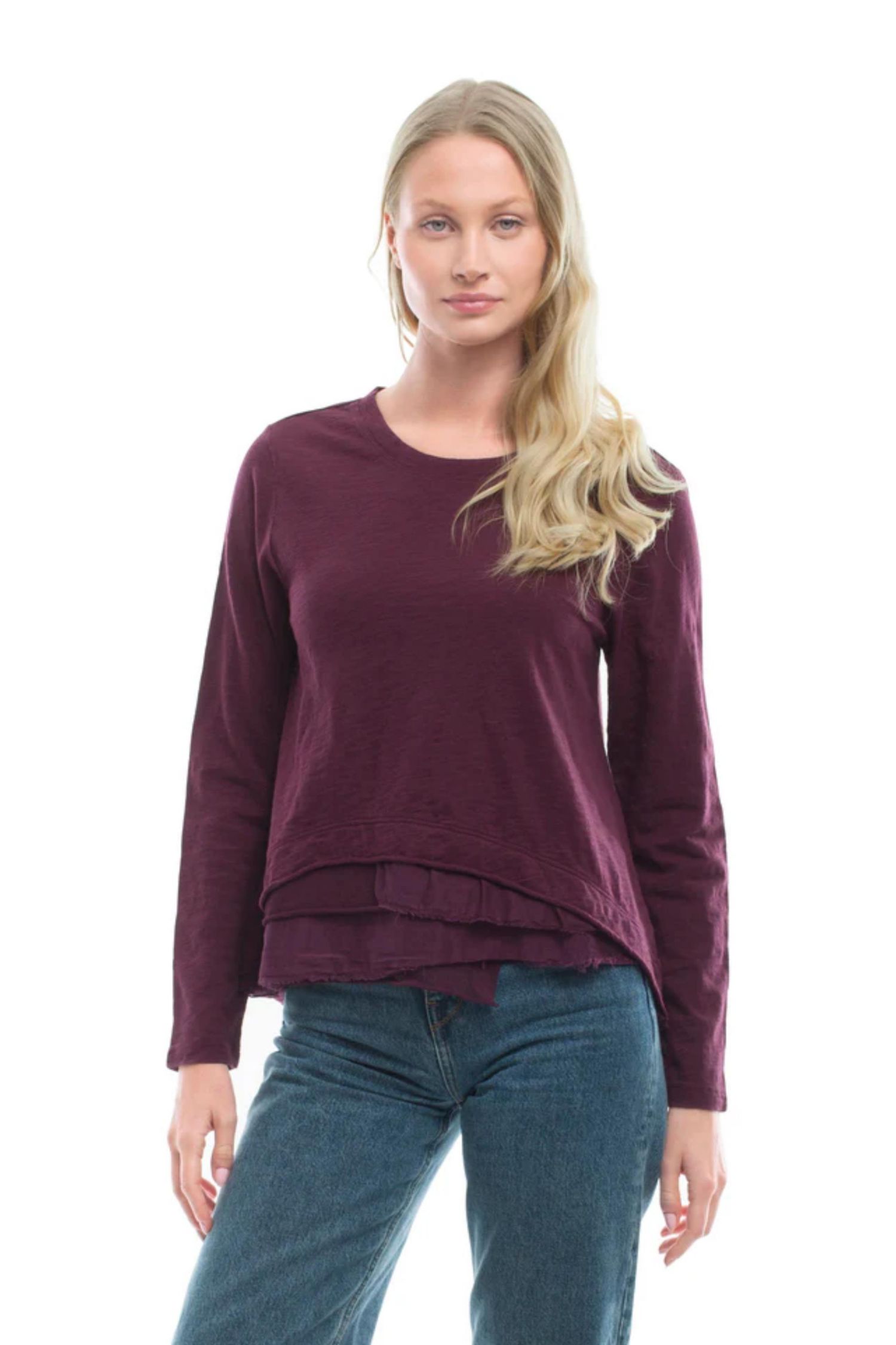 Women's Clothing Boxy Mixed Fabric Hem Tee