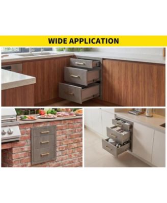 Outdoor Kitchen Drawers 17" W x 20" H x 20" D, Flush Mount Triple BBQ Drawers with Stainless Steel Handle for Outdoor Kitchens, BBQ Island