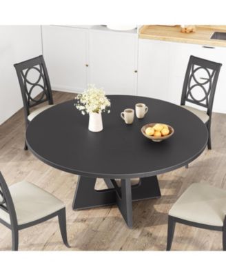 47" Round Dining Table Set for 4 to 6, Farmhouse Kitchen Table with Wooden Top and Pedestal Base, Circle Dinner Table