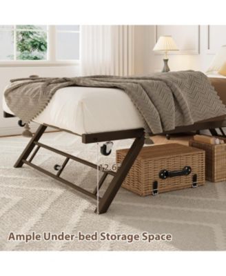 Stand Up Trundle Day Bed, Pop Up Trundle, Twin Trundle Bed Frame Only, Metal Slats Support with Lockable Casters,