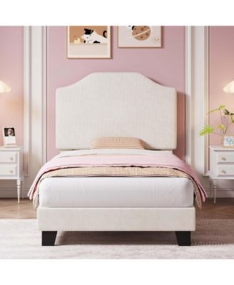 Twin Bed Frame Upholstered Platform with Headboard, Strong Frame and Wooden Slats Support
