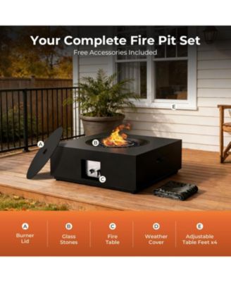 28" Square Propane Fire Pit Table, 40,000 BTU with Cover