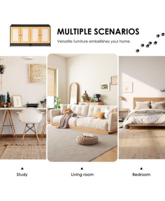 double cat litter box enclosure with rattan doors and pull out tray